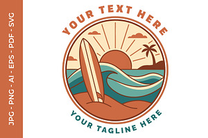Surfboard sticking out of the sand, an Object Illustration by nandinigraphics