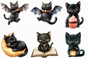 Watercolor Cute Halloween Black Cats, an Illustration by Craft Nest (Thumbnail 2 of 6)