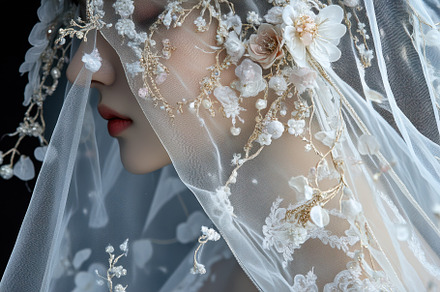 Bridal veil adorned with delicate, a Photo by Pavel_design