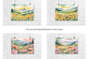 Watercolor Mountain Landscapes Set 1