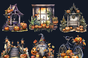 Watercolor Halloween Garden Clipart