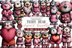 Valentines Teddy Bear Clipart, an Illustration by DreamArtGraphic