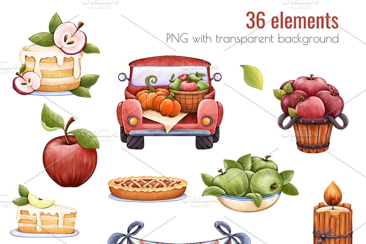 Watercolor Apple Clipart PNG Set (36, a Food Illustration by Mespilia (Photo 3 of 5)