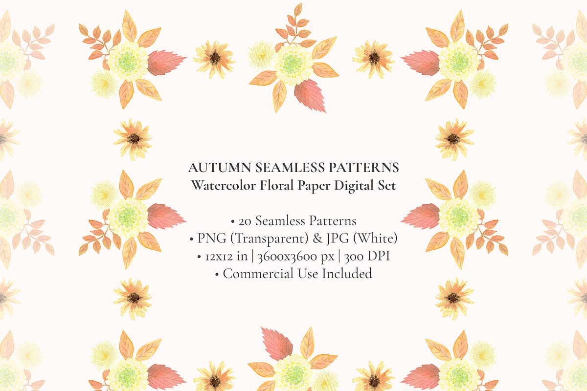 Autumn Watercolor Seamless Patterns, a Pattern Graphic by Nadia Semyroz (Photo 1 of 8)