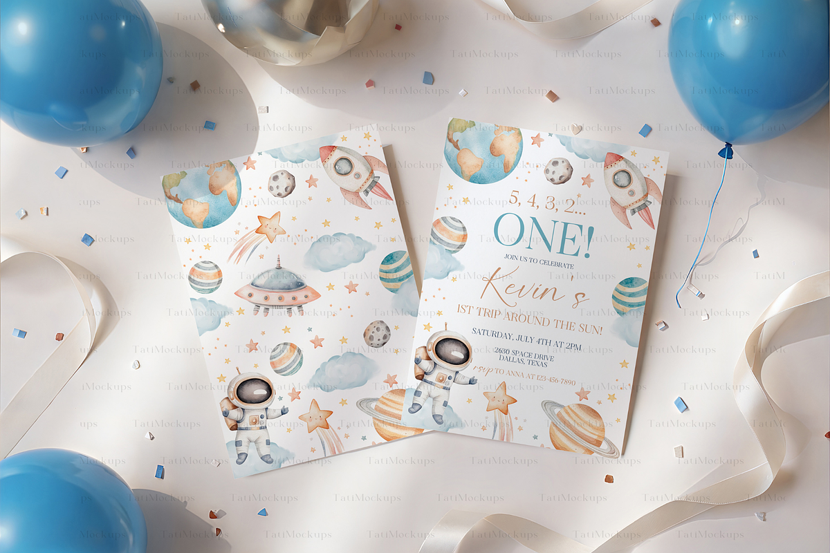 Blue Kids Invite Mockup, 5x7 Card, a Mockup by TatiMockup (Photo 3 of 4)
