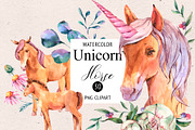 Watercolor Horse Unicorn Clipart, an Animal Illustration by Belusuab (Thumbnail 7 of 18)