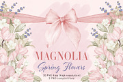 Magnolia Spring Flowers Ribbon Bow, a Decorative Illustration by PawGraphic (Thumbnail 1 of 11)