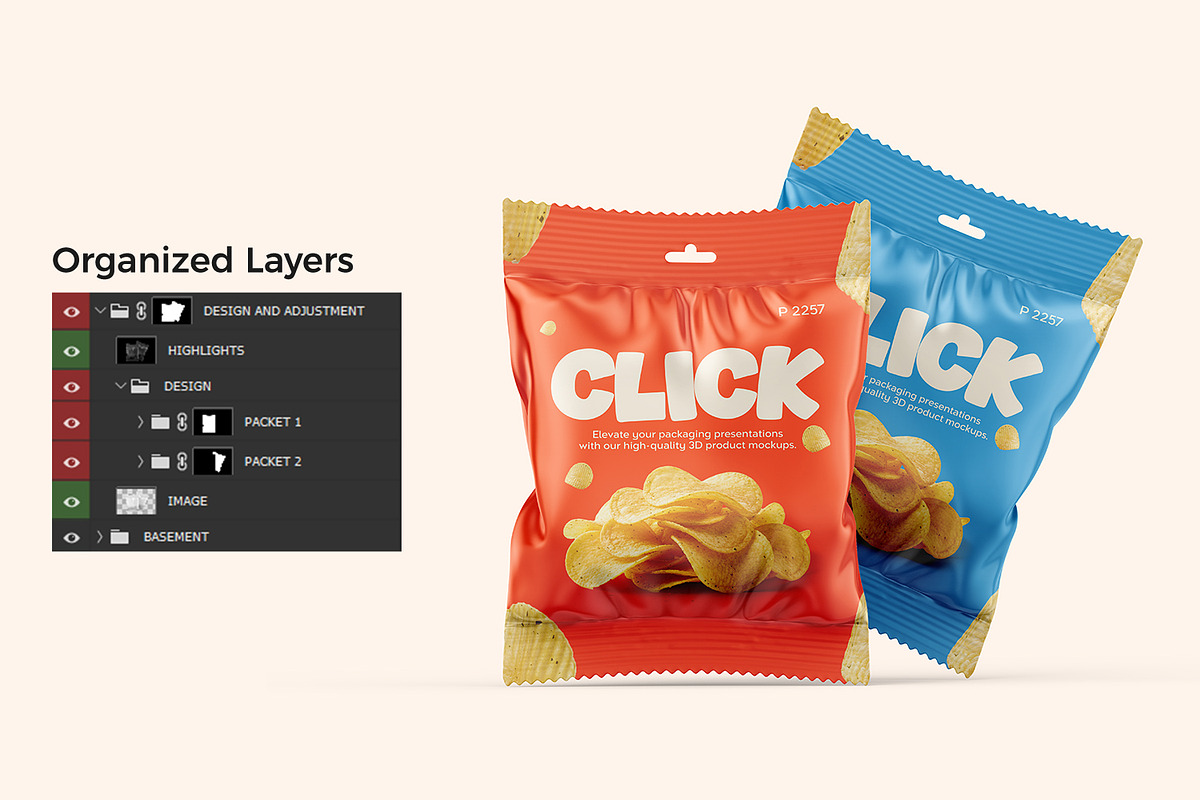Foil Snack Bag Packaging Mockup, a Packaging Mockup by Ram Studio LLC (Photo 7 of 10)