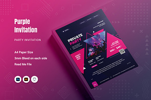 Purple Party Invitation, an Invitation Template by Fannan Studio