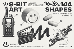 8-Bit Art. Pixelated Graphic Pack