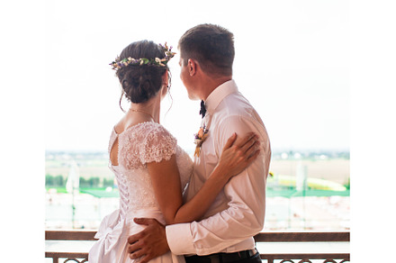 Happy bride and groom after wedding, a Person Photo by oksix