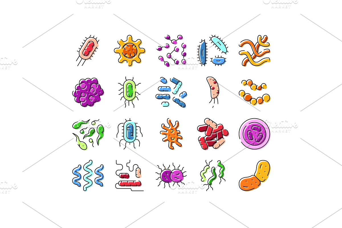 Colorful various bacteria and virus, an Illustration by pikepicture