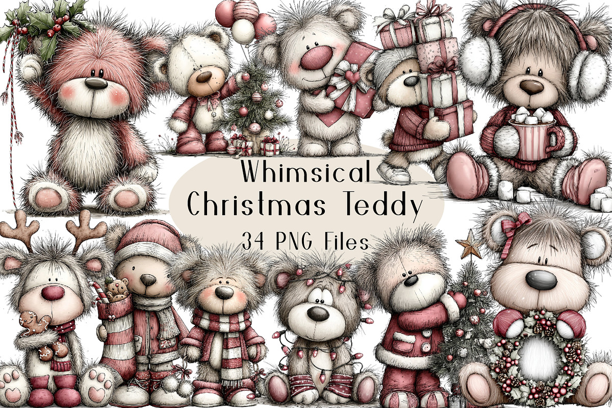Christmas Whimsical Teddy Clipart, a Seasonal Illustration by Creative Art (Photo 1 of 7)
