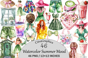 Watercolor Summer Mood Clipart, an Illustration by CitraGraphics