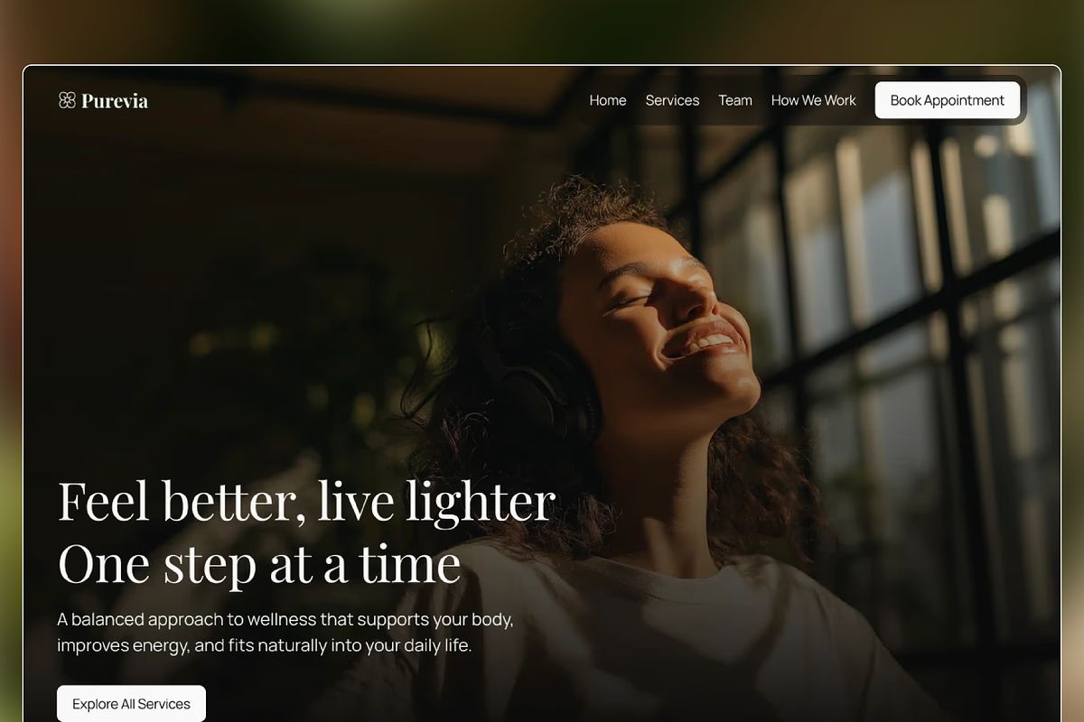 Purevia - Wellness Framer Template, a Landing Page Template by Hammad Arif (Photo 1 of 4)