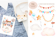 My little town. Watercolor clipart, a Decorative Illustration by VerAna (Thumbnail 4 of 11)