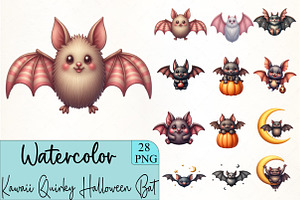 Kawaii Quirky Halloween Bat Clipart, an Illustration by CrexoraLab
