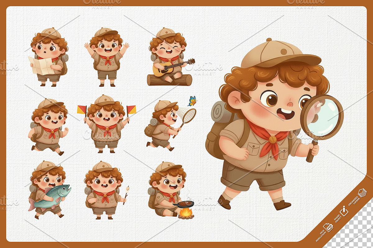 Cute Camping Kid Full-Body Cartoon, an Education Illustration by Gohsantosa (Photo 3 of 4)