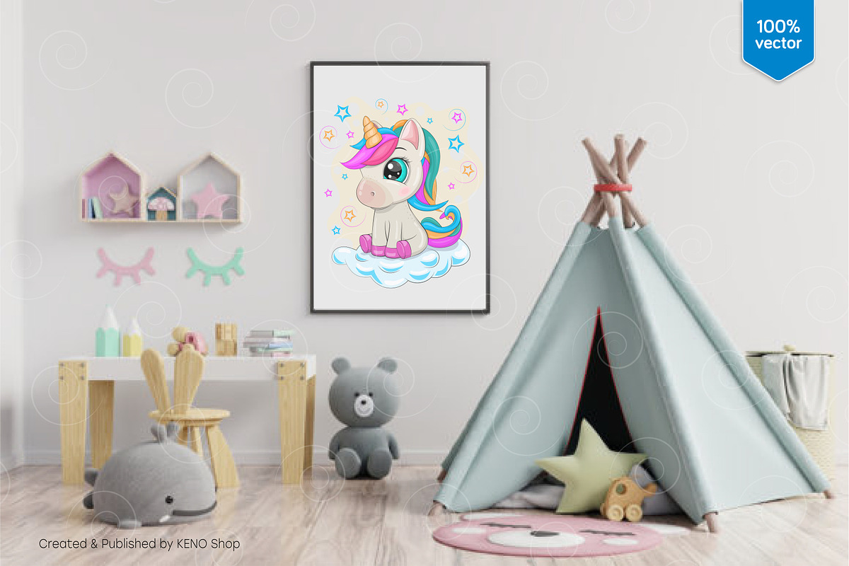 Cartoon little Unicorn. Tshirt, PNG., an Animal Illustration by KENO Mascots (Photo 4 of 4)