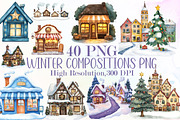 Little Town Winter Compositions PNG, an Illustration by Sublimation Artist (Thumbnail 1 of 6)
