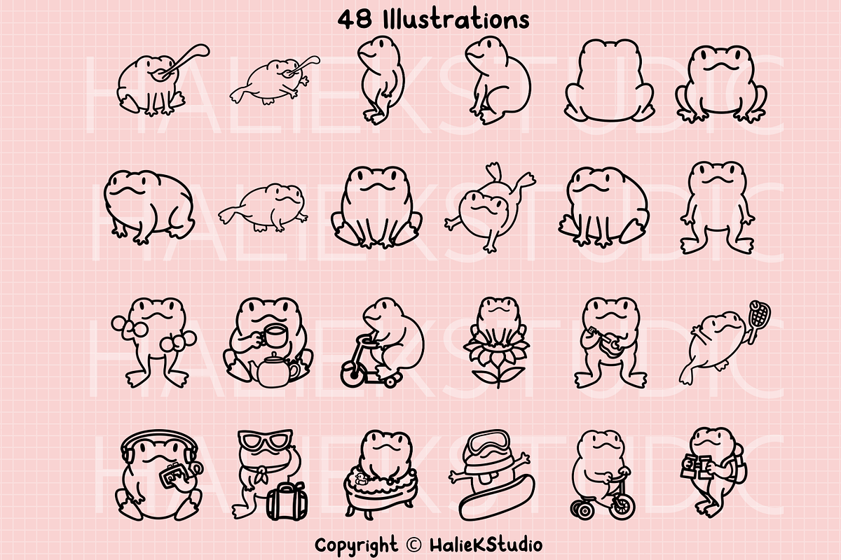 Cute Frogs & Toads Procreate Stamps, a Brush Add-On by HalieKStudio (Photo 2 of 8)
