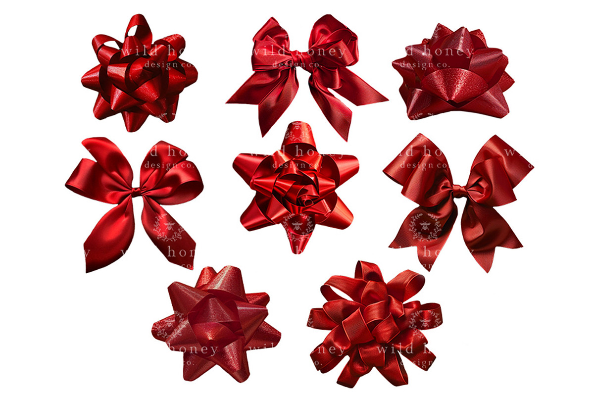 Red Gift Bows Clip Art PNGS, a Layer Style Add-On by Wild Honey Design Co. (Photo 1 of 2)