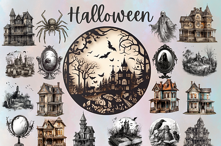 Creepy Halloween Houses Clipart, an Object Graphic by Agnesagraphic (ID 95)
