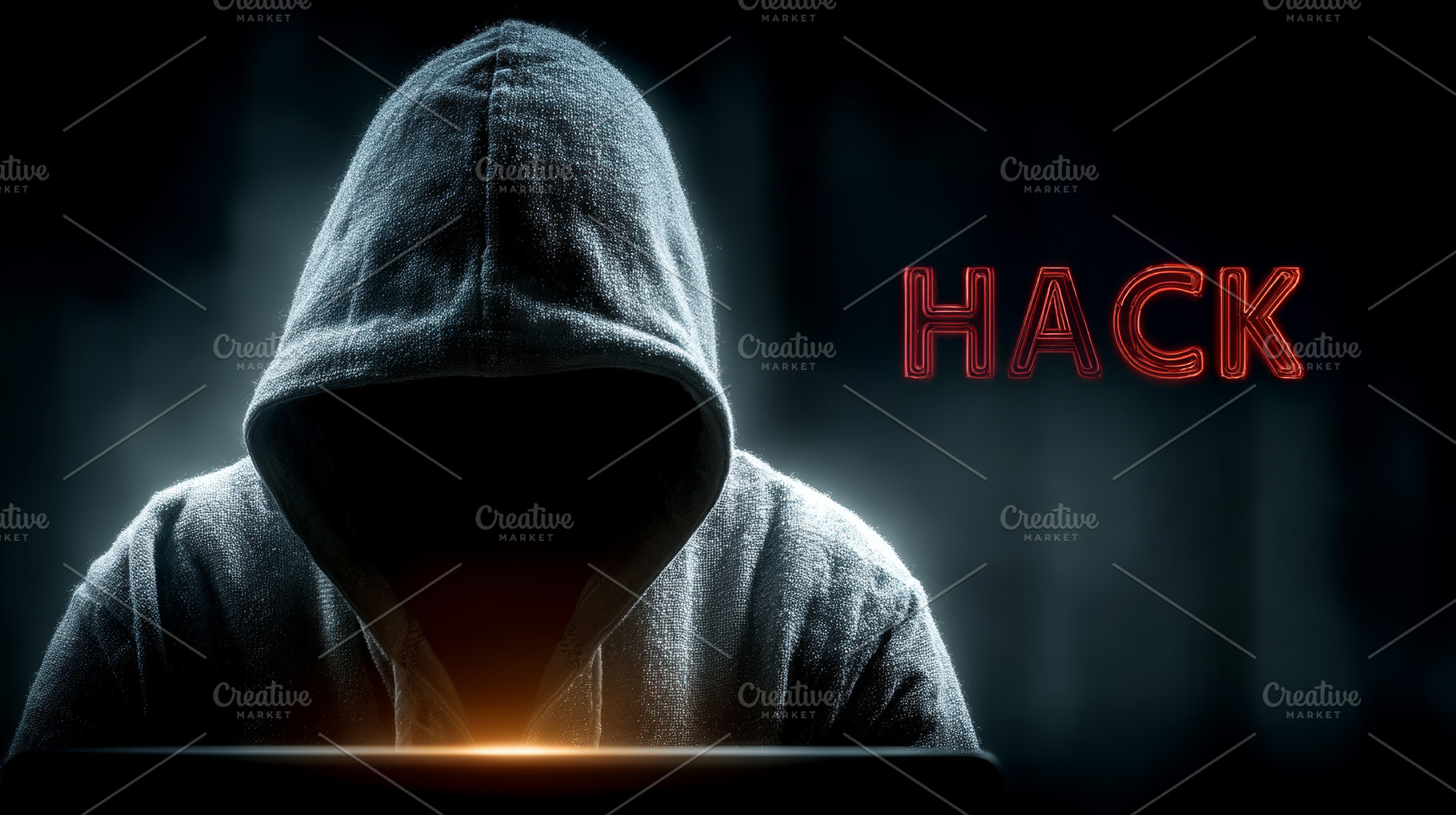 Hooded figure symbolizing cyber threats and hacking in mysterious lighting, a Photo by AS photostudio