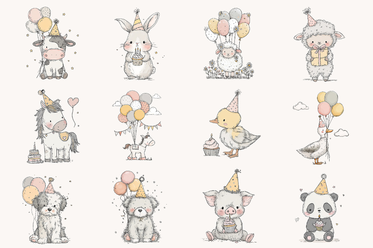 Whimsical Birthday Farm Animals PNG, an Animal Illustration by Designworld (Photo 4 of 9)