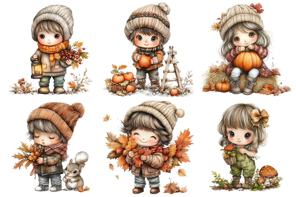 Fall Kids Clipart, Cute Autumn, an Illustration by Daily.Designs (Photo 3 of 5)