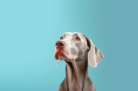 Dog  on turquoise blue background, an Animal Photo by magiccopybook