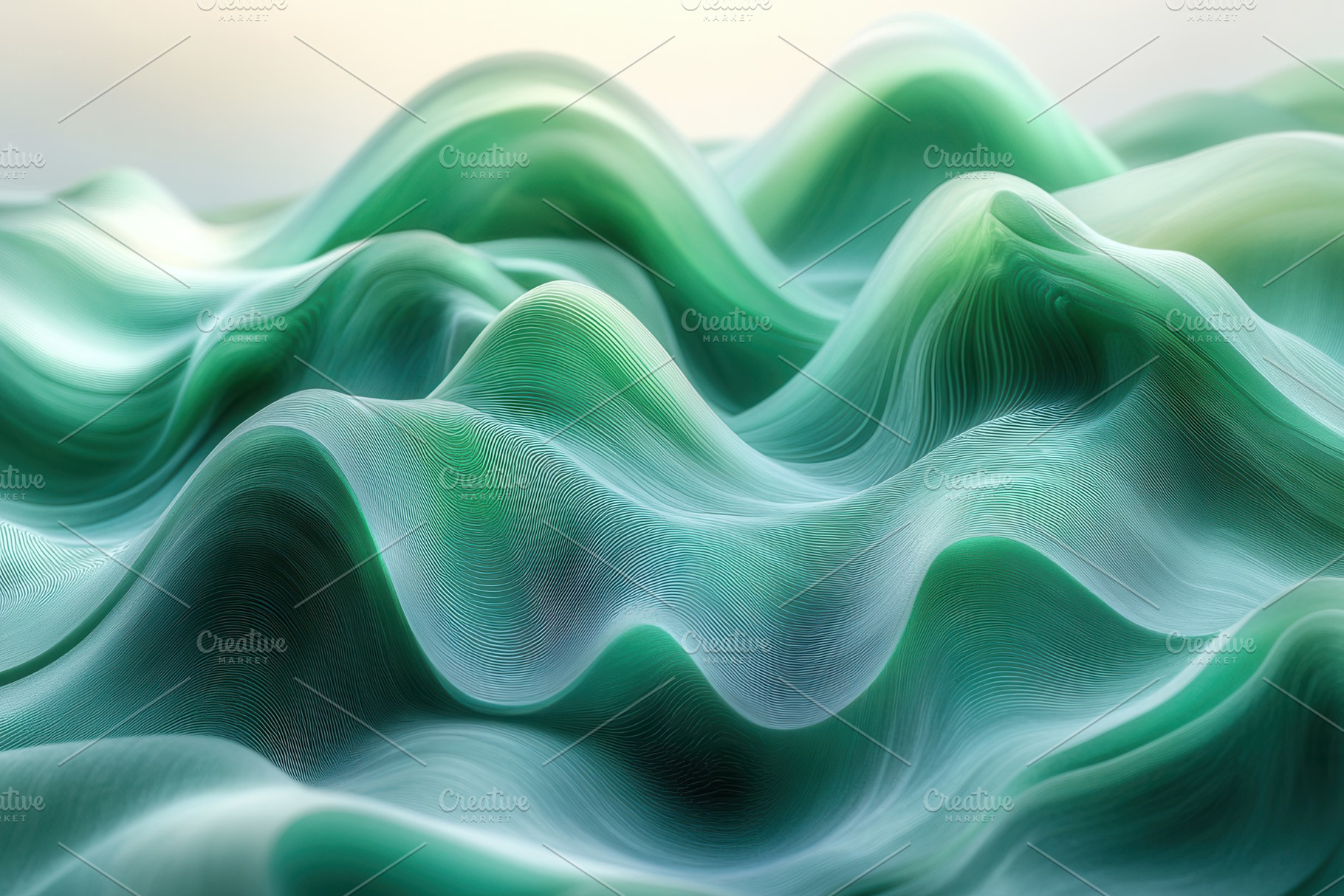 Waves of green textures create a ser, a Photo by Tanuart