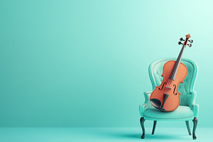 Violin on the chair on mint color background, an Arts & Entertainment Photo by AlyaAnd