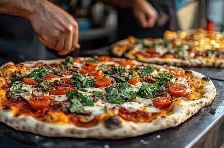 Two freshly baked pizzas with genero, a Background Photo by Pixeness