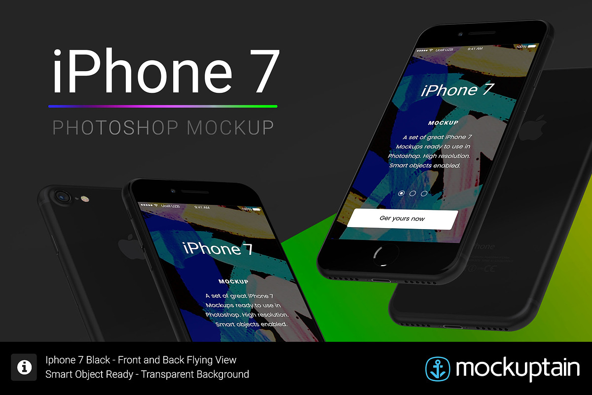 Iphone 7 Mockup Flying Black, an iPhone Mockup by mockuptain (Photo 1 of 7)