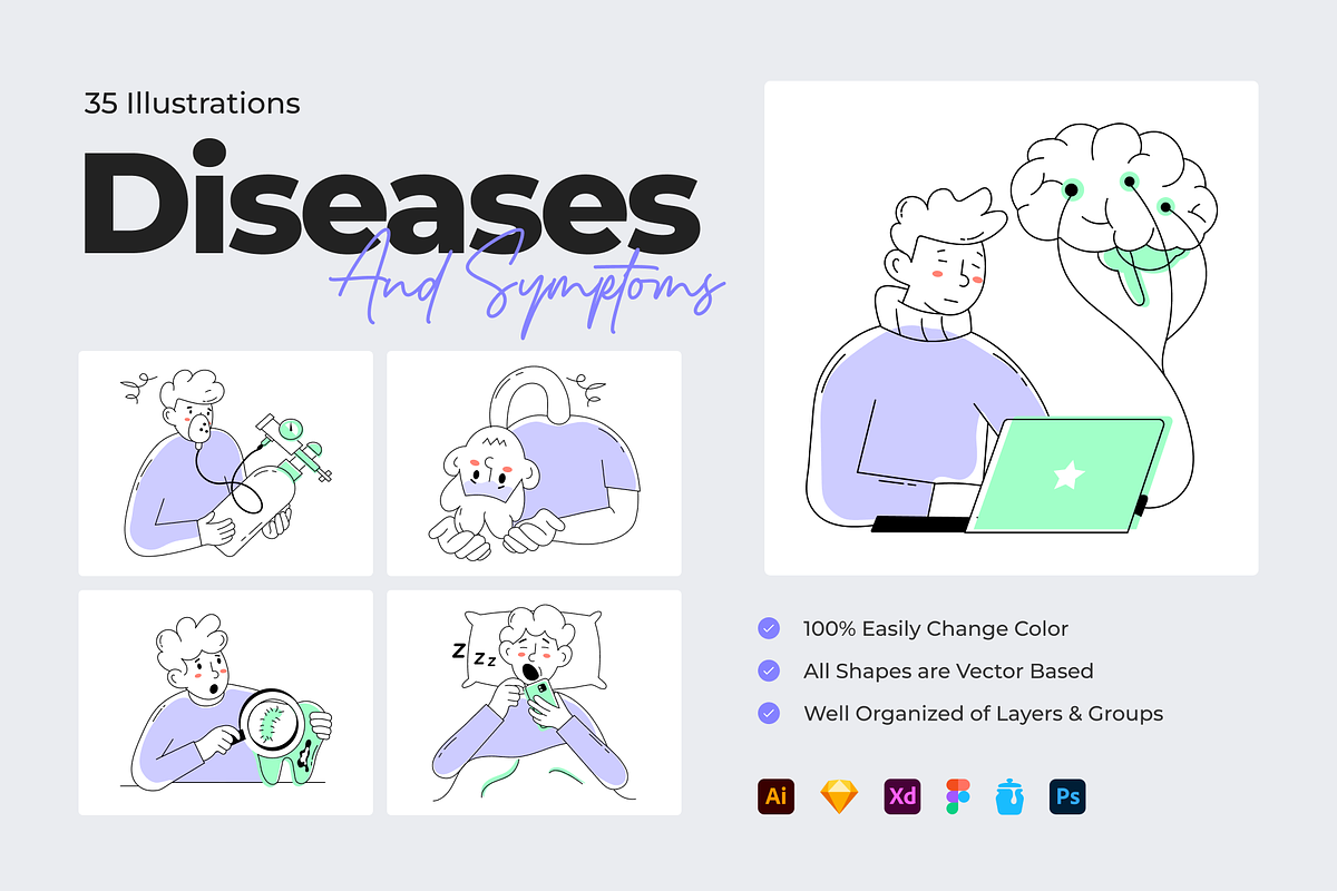 Diseases Symptoms Illustrations, a Person Illustration by Prosymbols (Photo 1 of 6)