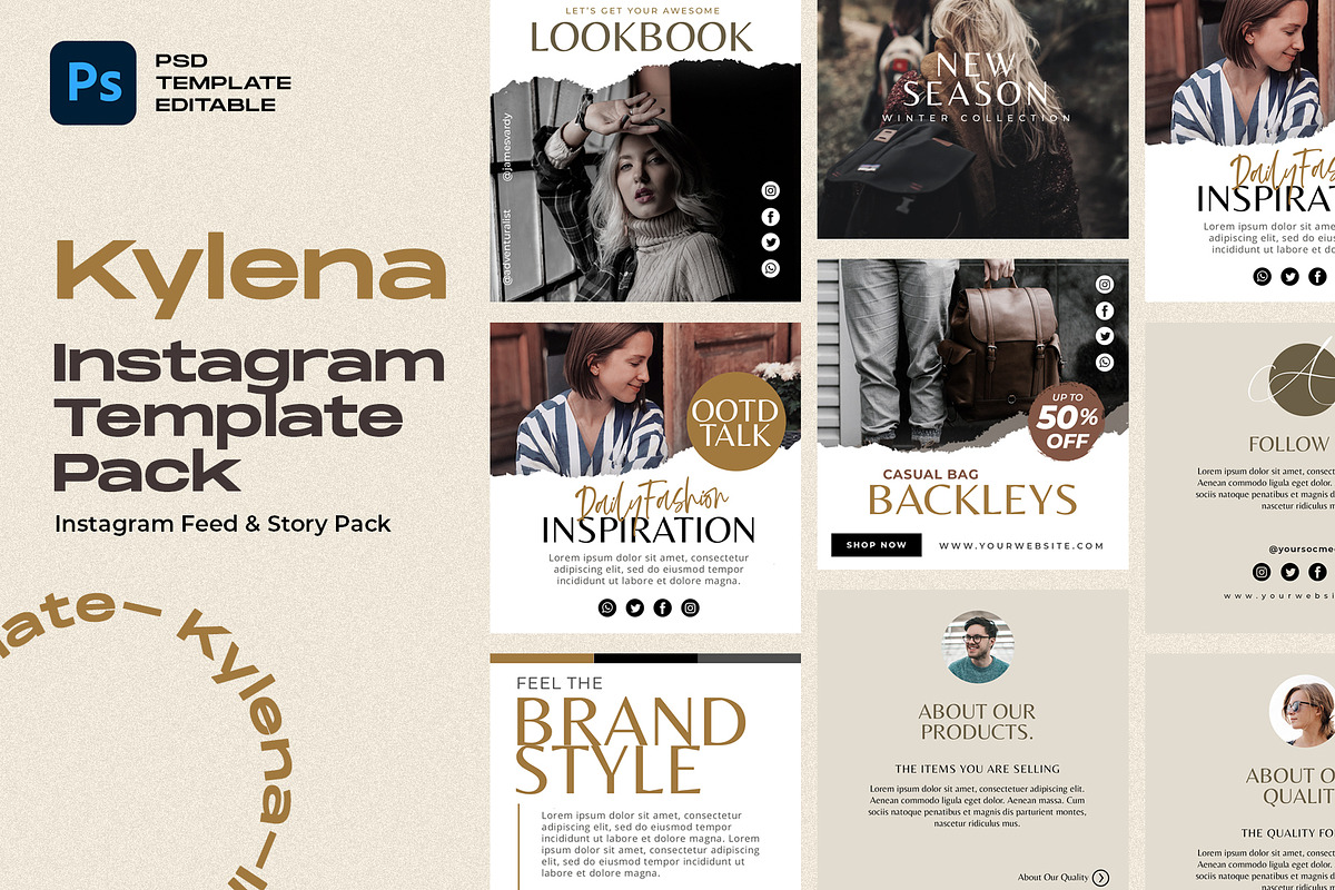 Kylena-Instagram Template Pack, a Social Media Template by Godbless Studio (Photo 1 of 10)