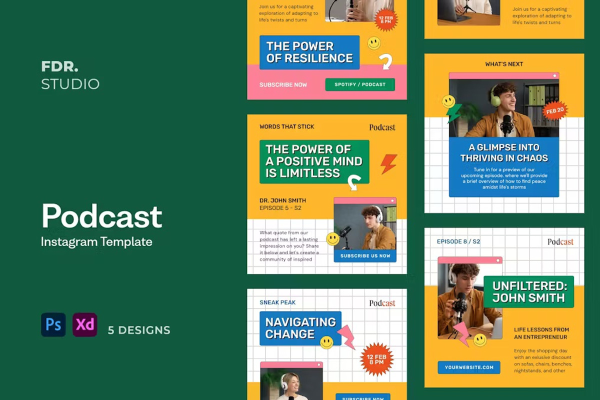 Retro Podcast Social Media Template, a Social Media Template by FDR Studio (Photo 1 of 3)