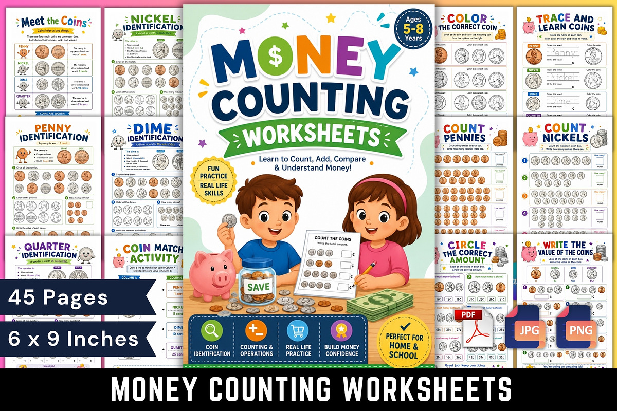 Money Counting Worksheets, a Stationery Template by Designmela01 (Photo 1 of 6)