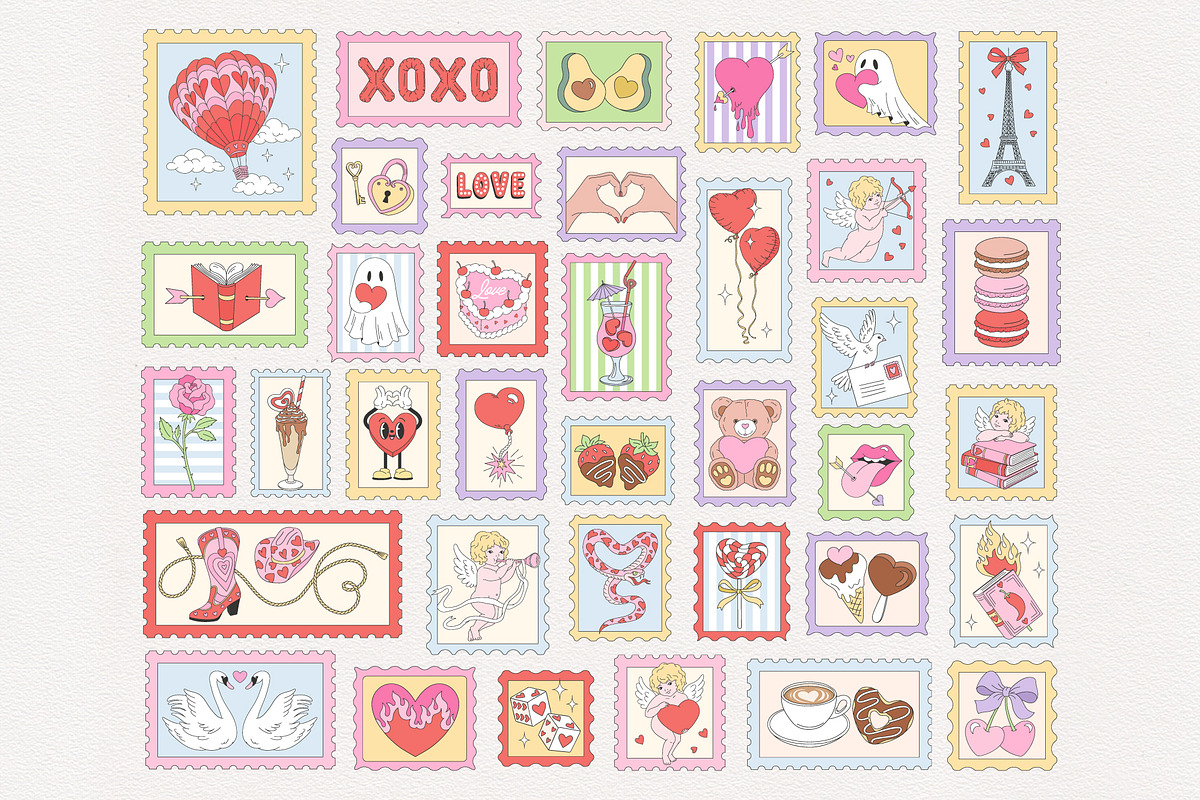 Valentine Postage Stamps clipart set, a Seasonal Illustration by @olga.angelloz (Photo 3 of 3)