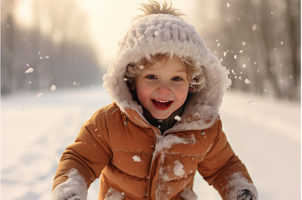 Smiling toddler enjoying a snowy, a Nature Photo by Ylivdesign