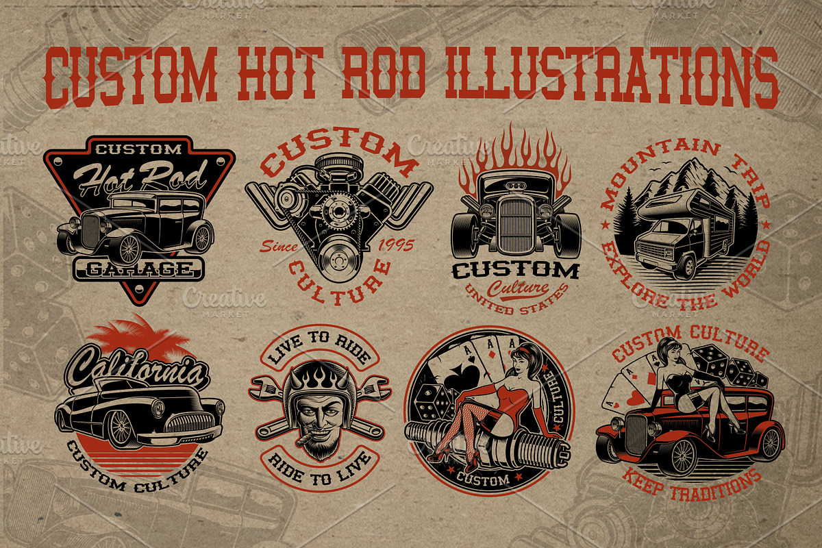 Hot Rod Vector Illustrations Bundle, an Illustration by Natali_ (Photo 1 of 7)