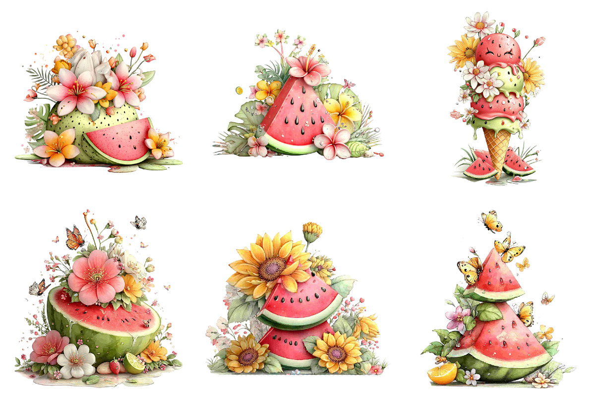 Whimsical Summer Watermelon Clipart, an Illustration by Libby Wishes (Photo 2 of 4)