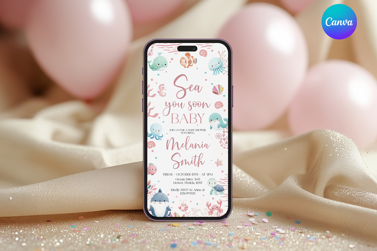 Sea You Soon Baby Phone Invitation, a Templates & Theme by Digital_Mind (Photo 1 of 3)