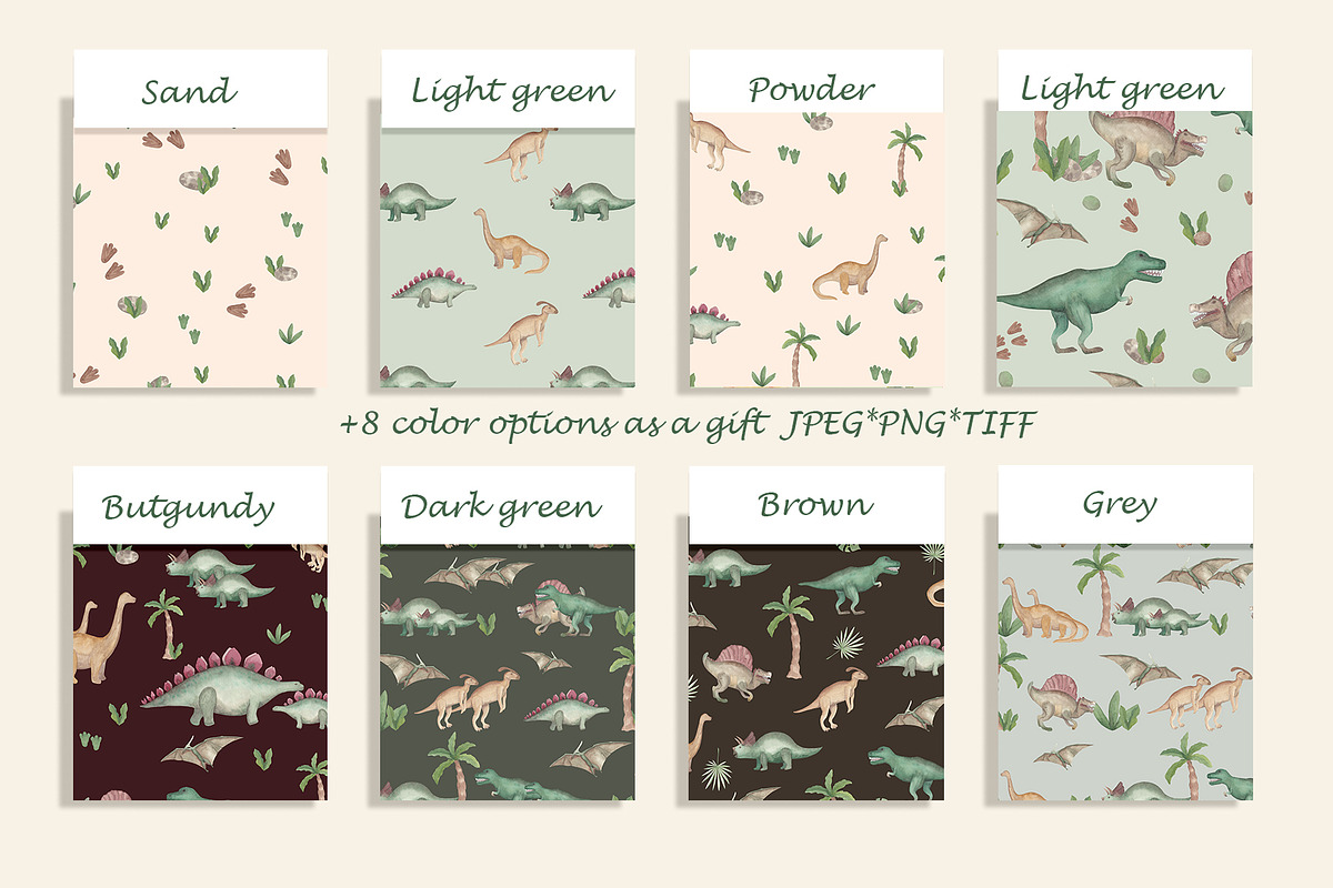 Watercolor Dinosaurus Collection, a Pattern Graphic by Oksana Dovhopol Art (Photo 4 of 16)