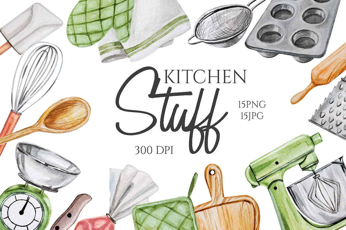 Watercolor Kitchen Stuff Set, an Illustration by Marge Art (Photo 1 of 2)