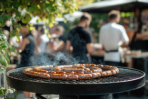 Grilled sausages under open sky, a Photo by Pavel_design