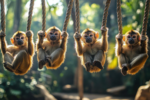 Monkeys Swinging: A playful group of, an Animal Photo by Pixeness Studio