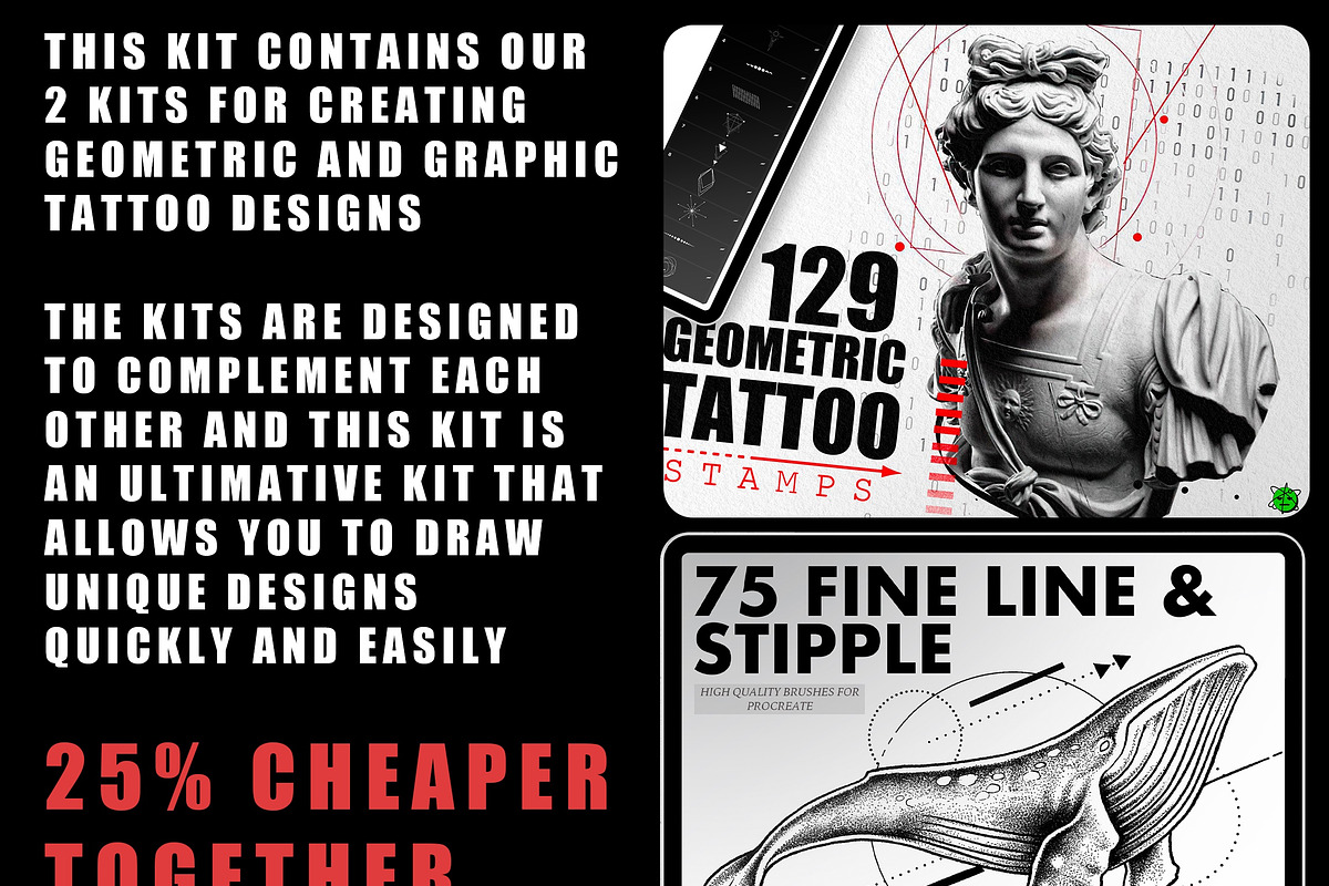 2 in 1 Tattoo Brushes for Procreate, a Brush Add-On by Nuclear Brushes (Photo 2 of 9)