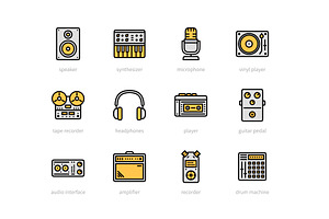 Recording Studio Color Icons